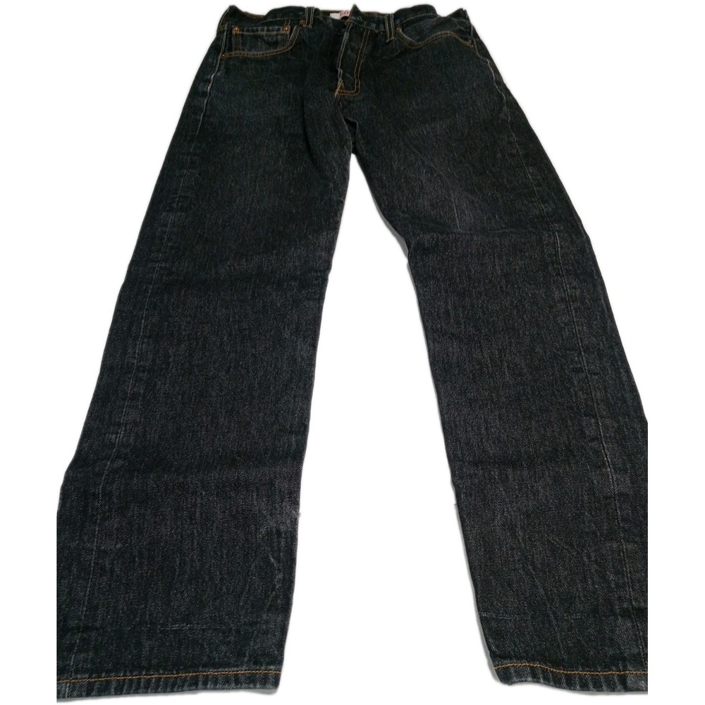 Levi'sโ 501 Jeans Mens 34x32 Black Button Fly Straight Distressed Denim - Picture 2 of 14